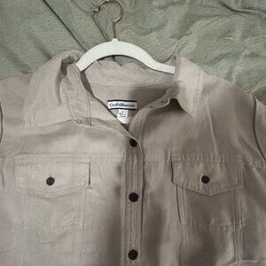 Brand New With Tags Faux Suede Beige Women's Size Large Button Down